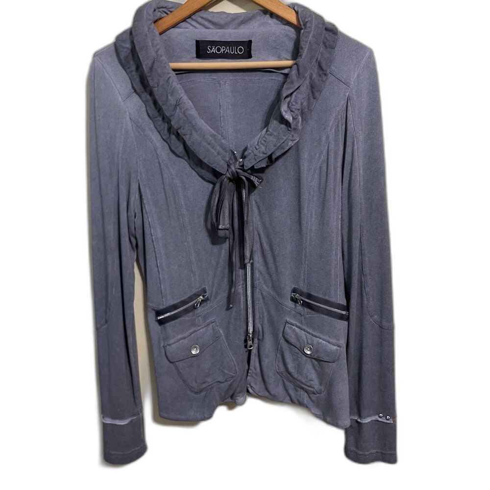 Sao Paulo gray zip up ruffle collar whimsigoth jacket size 6